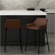 Pemberly Row Faux Leather Metal 26 Inche Counter Stool Set of 2 Brown Black
