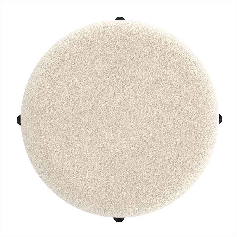 Pemberly Row Modern Boucle Fabric Round Storage Ottoman Cream and Black
