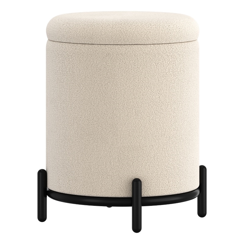 Pemberly Row Modern Boucle Fabric Round Storage Ottoman Cream and Black
