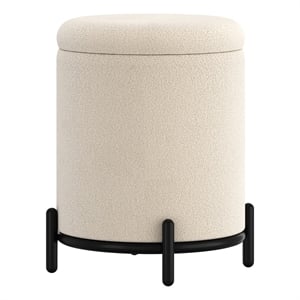 Pemberly Row Modern Boucle Fabric Round Storage Ottoman Cream and Black