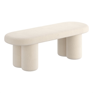Pemberly Row Contemporary Boucle Fabric Oval Bench in Cream Finish