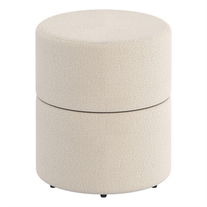 Pemberly Row Contemporary Boucle Fabric Round Ottoman in Cream