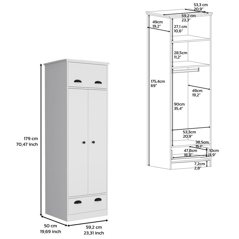 Pemberly Row Contemporary Engineered Wood Armoire with 2-Doors in White
