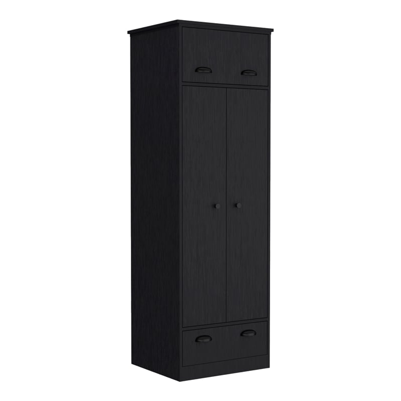 Pemberly Row Contemporary Engineered Wood Armoire with 2-Doors in Black
