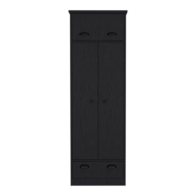 Pemberly Row Contemporary Engineered Wood Armoire with 2-Doors in Black