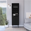 Pemberly Row Bar Double Door Cabinet 8 Built in Wine Rack 4 Legs 4 Shelves Black