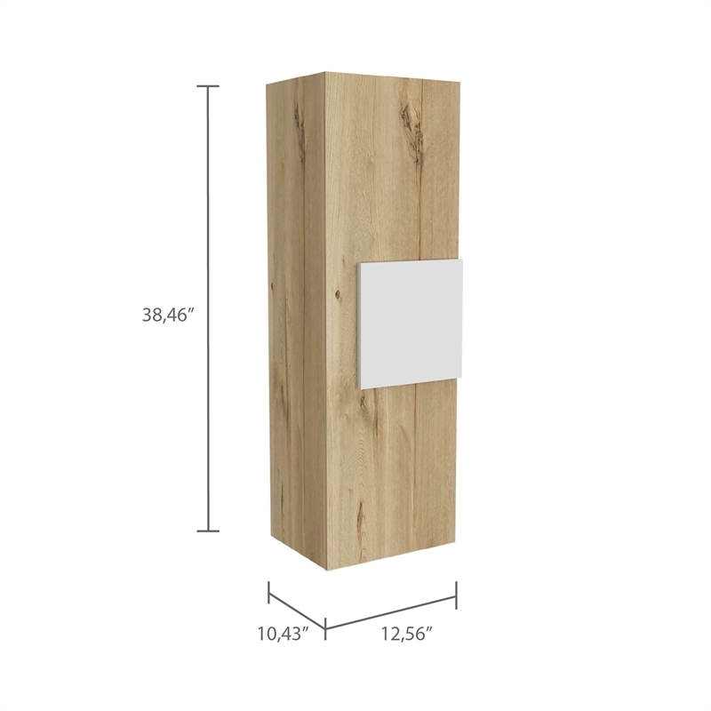 Pemberly Row Medicine Cabinet Single Door 3 Shelves in Light Oak / White