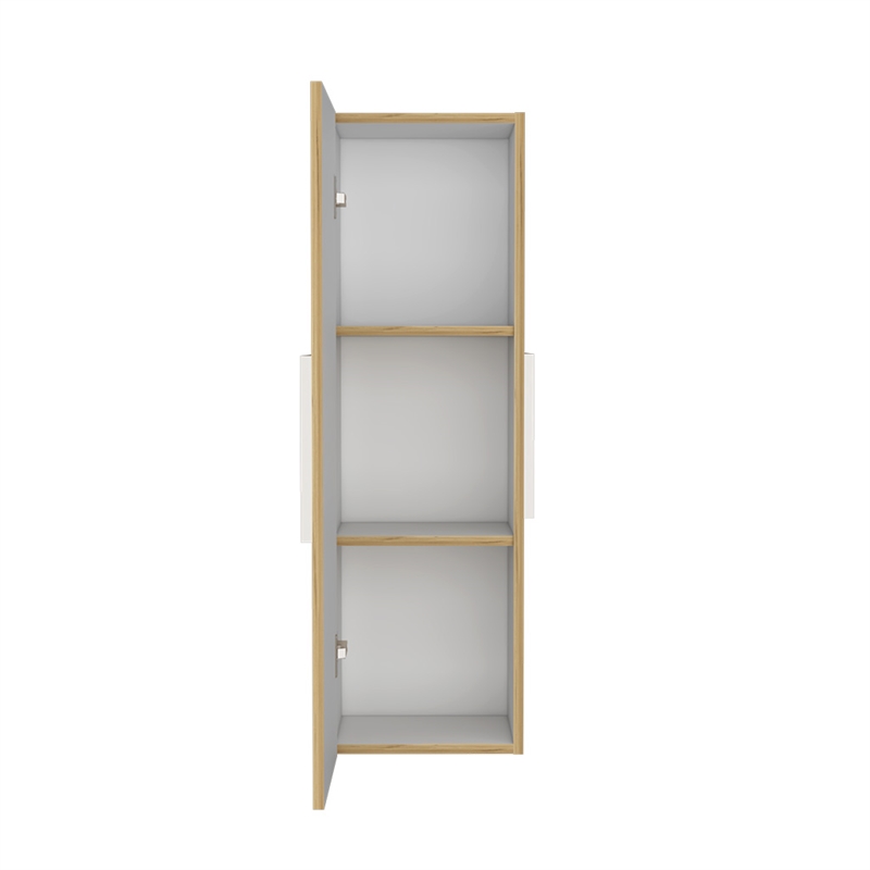 Pemberly Row Medicine Cabinet Single Door 3 Shelves in Light Oak / White