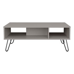 Pemberly Row Contemporary Coffee Table with 4 Legs and 2 Shelves White