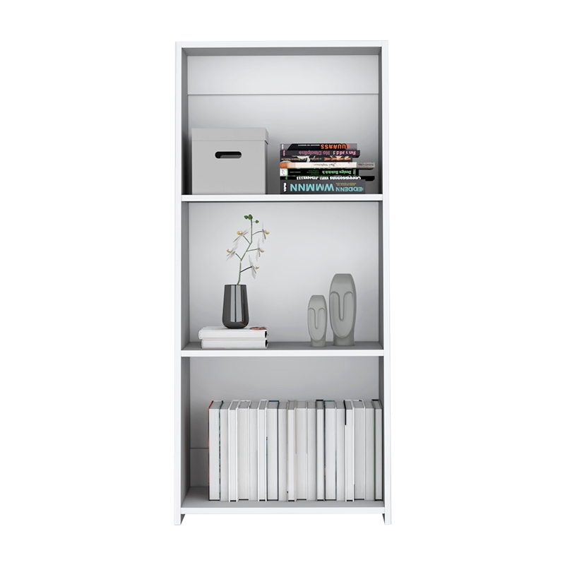 Pemberly Row Contemporary Bookcase with 3 Shelves in White Finish
