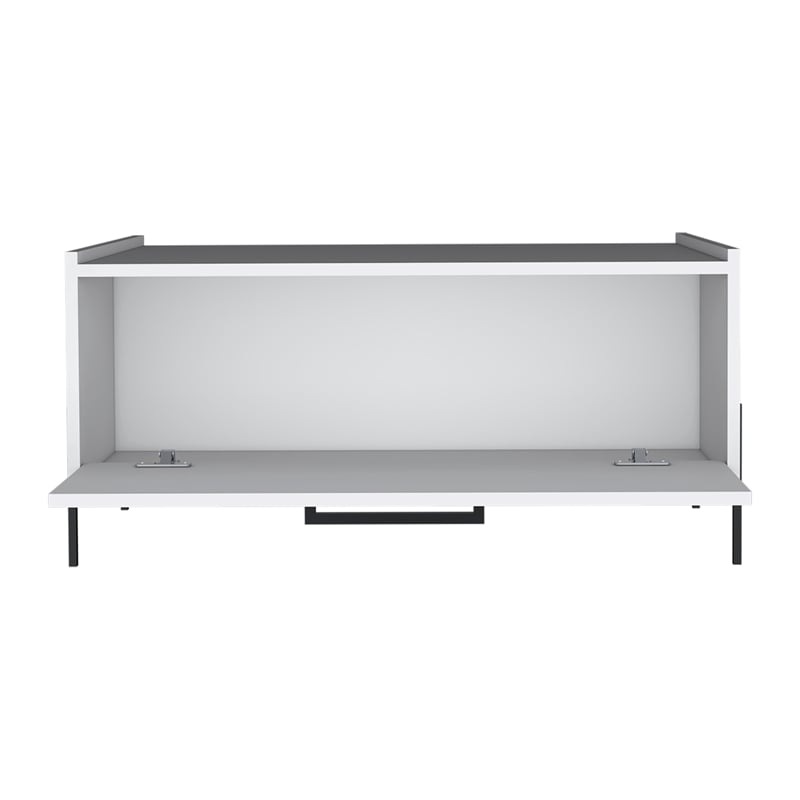 Pemberly Row Contemporary Coffee Table 1 Shelf 4 Legs in White