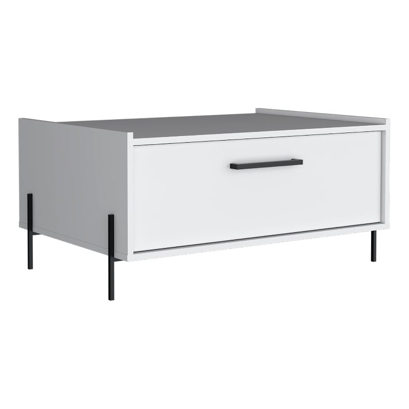 Pemberly Row Contemporary Coffee Table 1 Shelf 4 Legs in White
