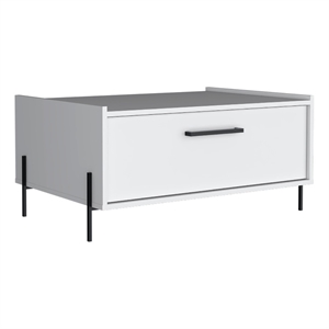 Pemberly Row Contemporary Coffee Table 1 Shelf 4 Legs in White