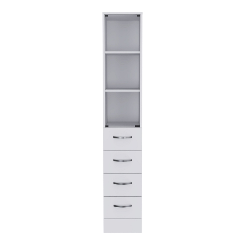 Pemberly Row Engineered wood Cabinet With 3 Shelves & 4 Drawers in White Wood