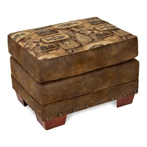 Pemberly Row Traditional 26.5&quot Microfiber Ottoman in Brown with Solid Wood Legs