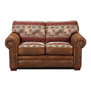 Pemberley Row Microfiber Brown Loveseat Rectangular Nailhead Accents 67&quot Unassembled