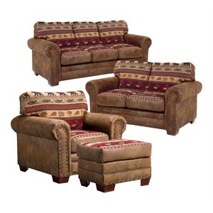Pemberly Row Traditional 4-piece Microfiber Sleeper Sofa Set in Brown