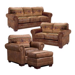 Pemberly Row Traditional 4-piece Microfiber Sleeper Sofa Set in Brown
