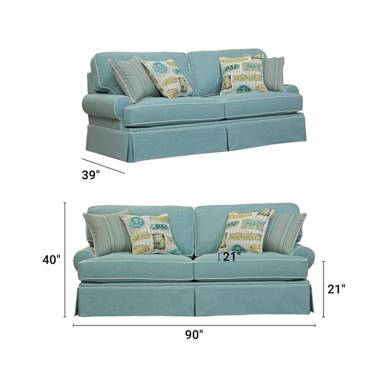 Pemberly Row Coastal Fabric Sofa in Turquoise with 4 Accent Pillows