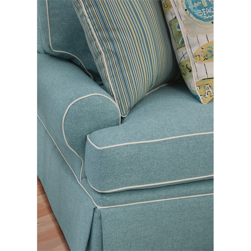 Pemberly Row Coastal Fabric Sofa in Turquoise with 4 Accent Pillows