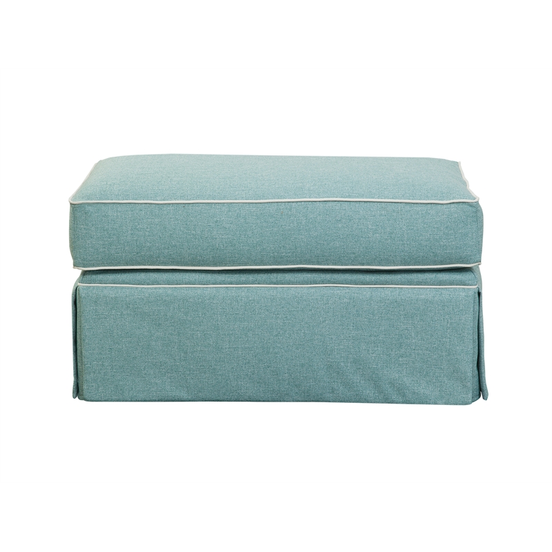 Pemberly Row Coastal Fabric Upholstered Ottoman in Turquoise