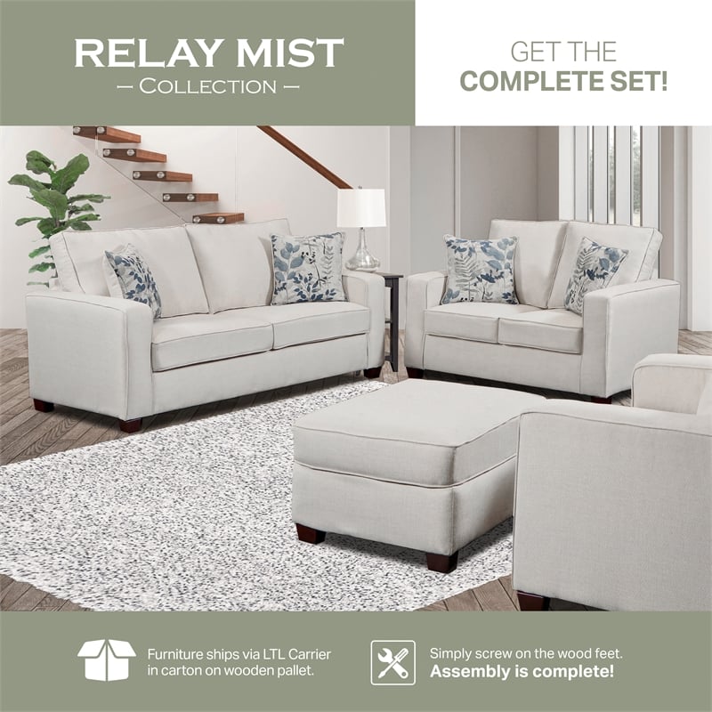 Pemberly Row Contemporary Polyester Soft Washed Tweed Fabric Cream Ottoman
