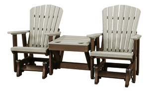 Pemberly Row Coastal Resin Double Glider with Center Table in Brown