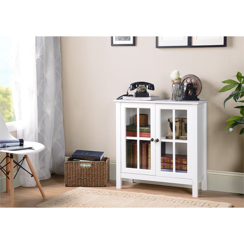 Pemberly Row Transitional Wood Accent Display Cabinet in White