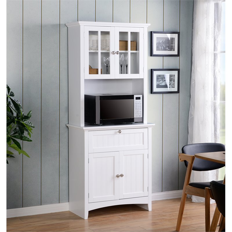 Pemberley Row Paper Laminate Wood White Buffet and Hutch Rectangular Durable 70.25