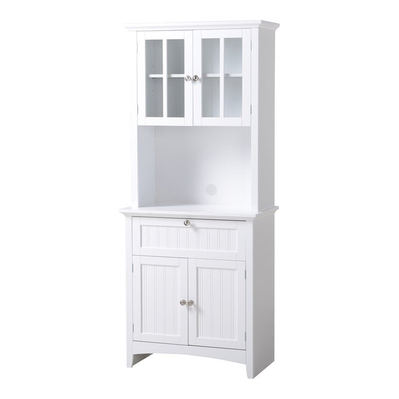 Pemberley Row Paper Laminate Wood White Buffet and Hutch Rectangular Durable 70.25