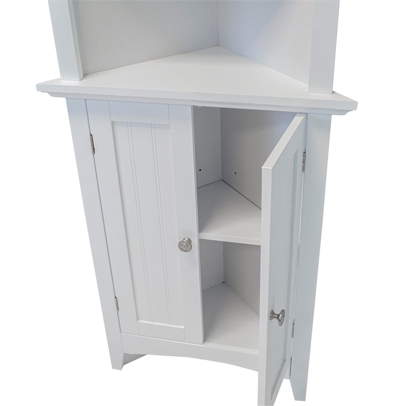 Pemberly Row Farmhouse Engineered Wood Corner White Kitchen Cabinet