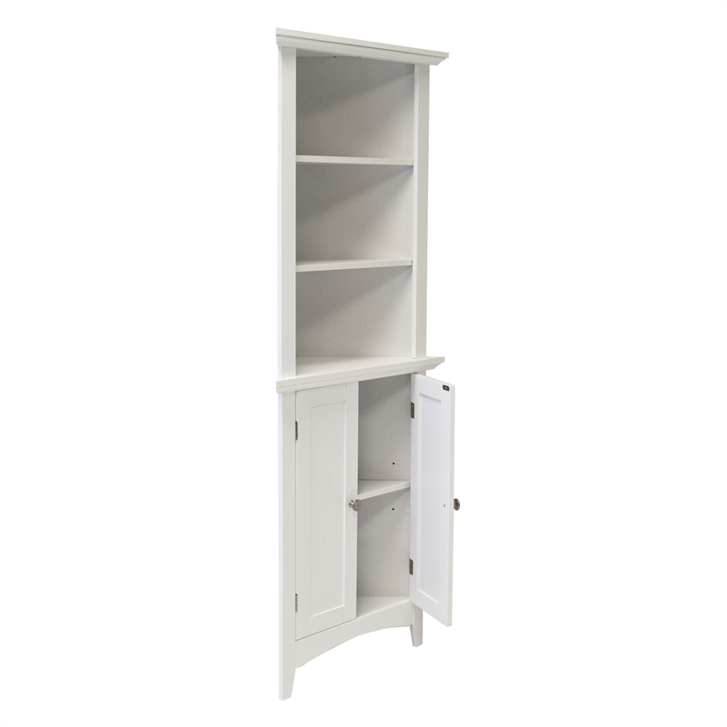 Pemberly Row Farmhouse Engineered Wood Corner White Kitchen Cabinet