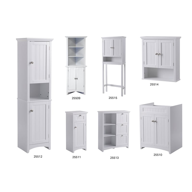 Pemberly Row Farmhouse Engineered Wood Corner White Kitchen Cabinet