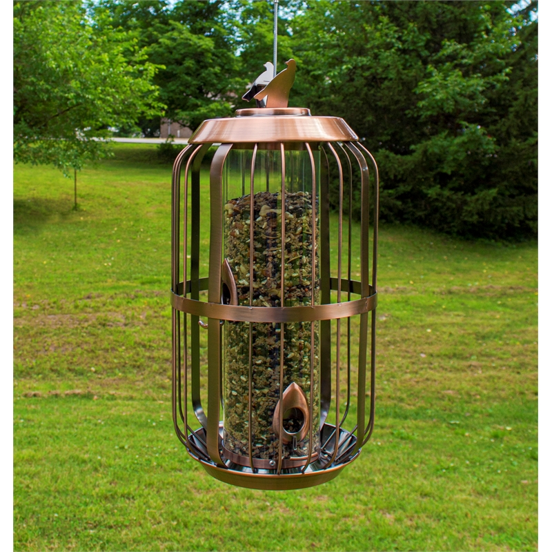 Pemberly Row Contemporary Metal Deluxe Bird Feeder in Copper