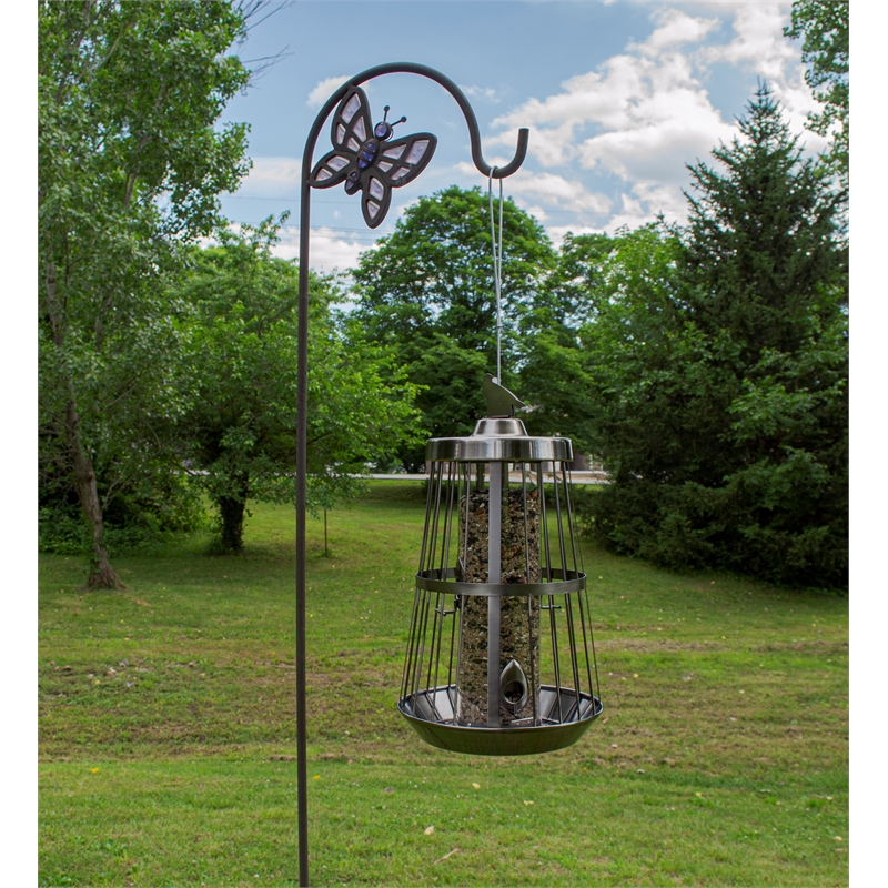 Pemberly Row Contemporary Metal Deluxe Bird Feeder in Nickel
