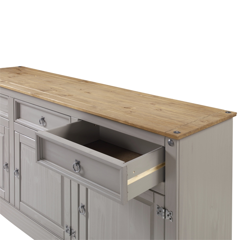 Pemberly Row Farmhouse Cottage Wood Buffet Sideboard in Corona Gray