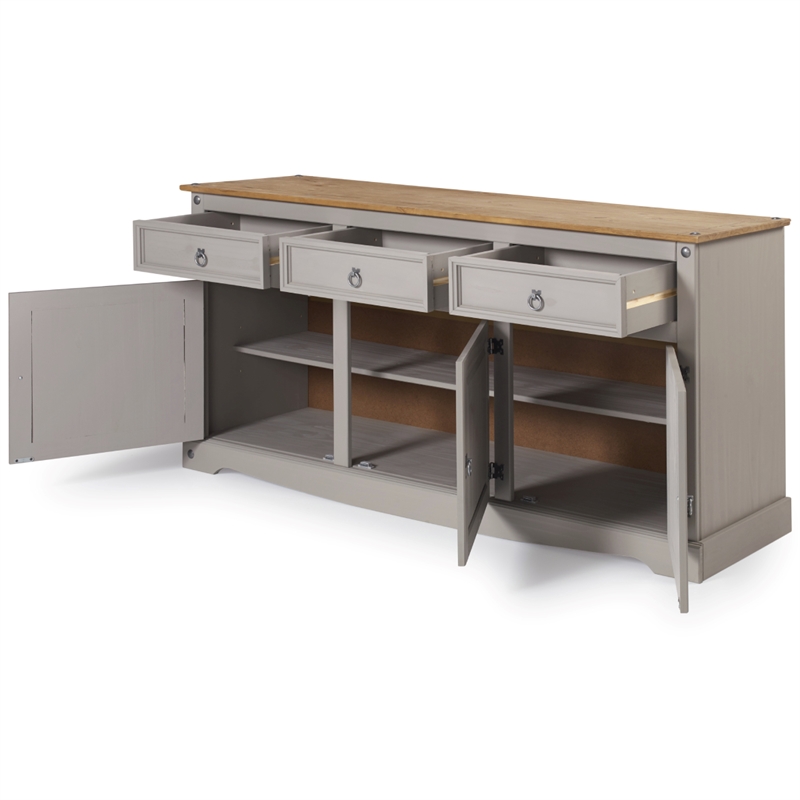 Pemberly Row Farmhouse Cottage Wood Buffet Sideboard in Corona Gray