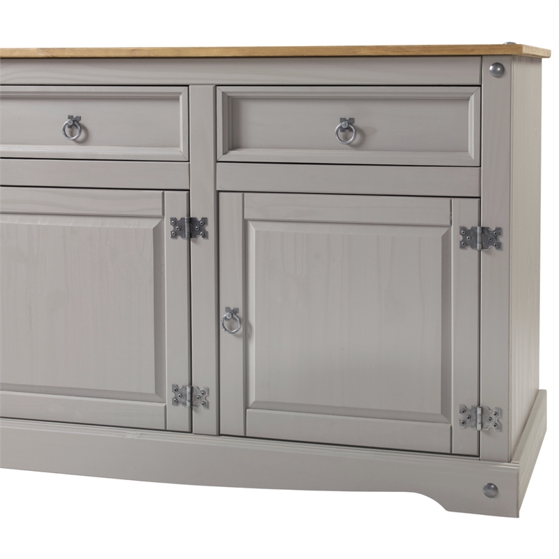Pemberly Row Farmhouse Cottage Wood Buffet Sideboard in Corona Gray