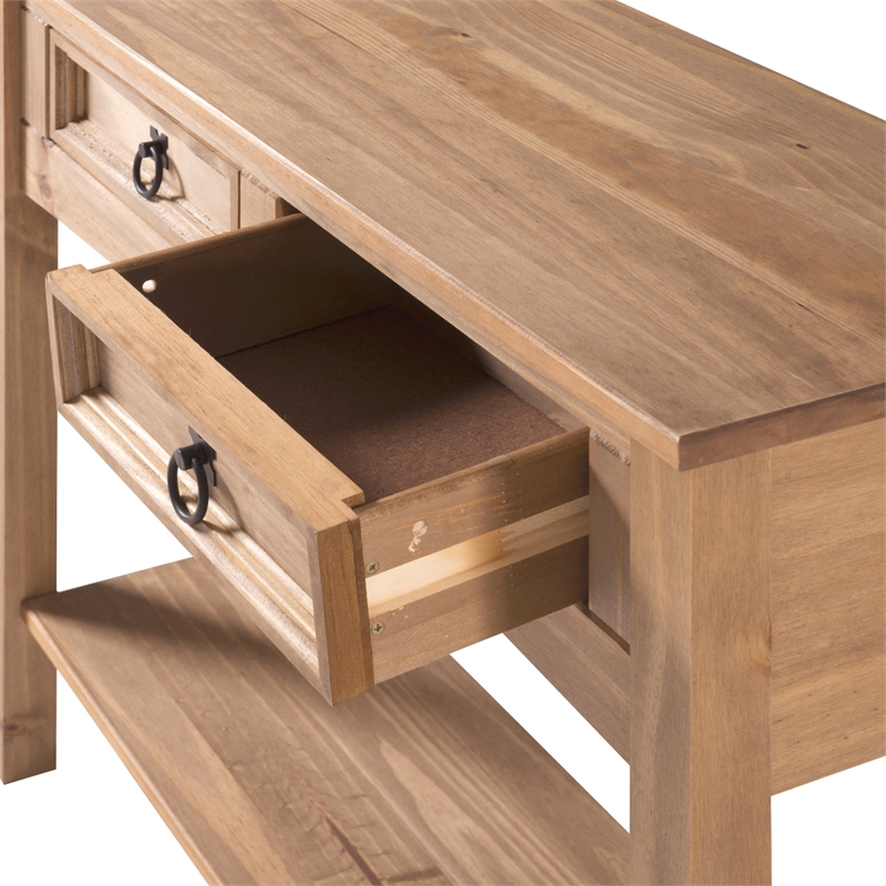 Pemberley Row Solid Pine Antique Honey Brown Hall Table Rectangular Ready to Assemble