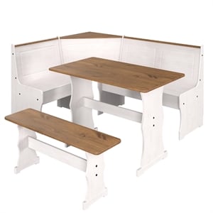 Pemberly Row Farmhouse Solid Pine Corner Dining Booth in White