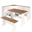 Pemberly Row Farmhouse Solid Pine Corner Dining Booth in White