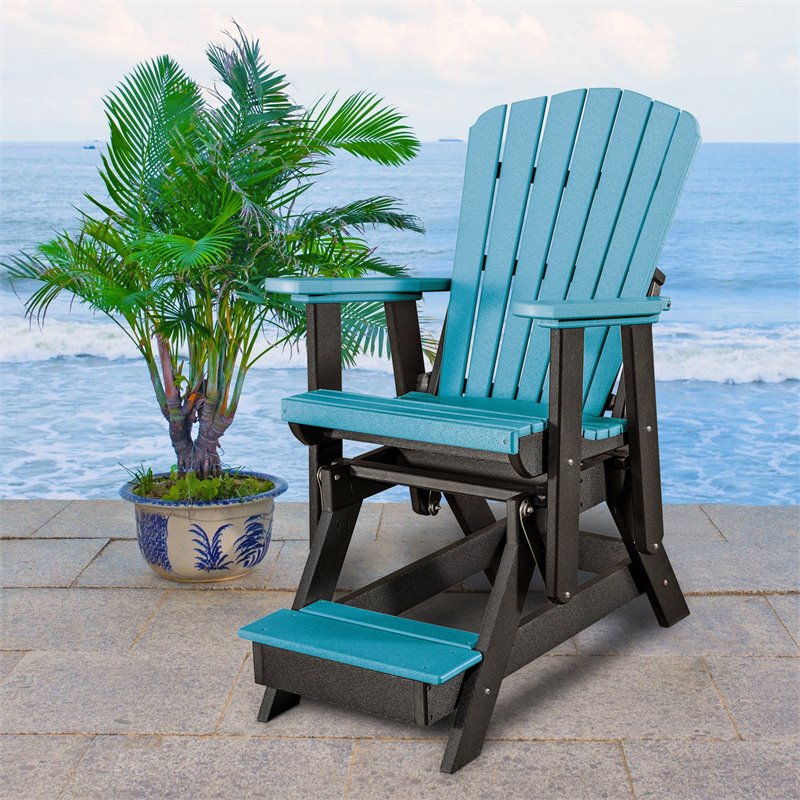 Pemberly Row Resin Fan Back Balcony Glider in Aruba Blue/Black