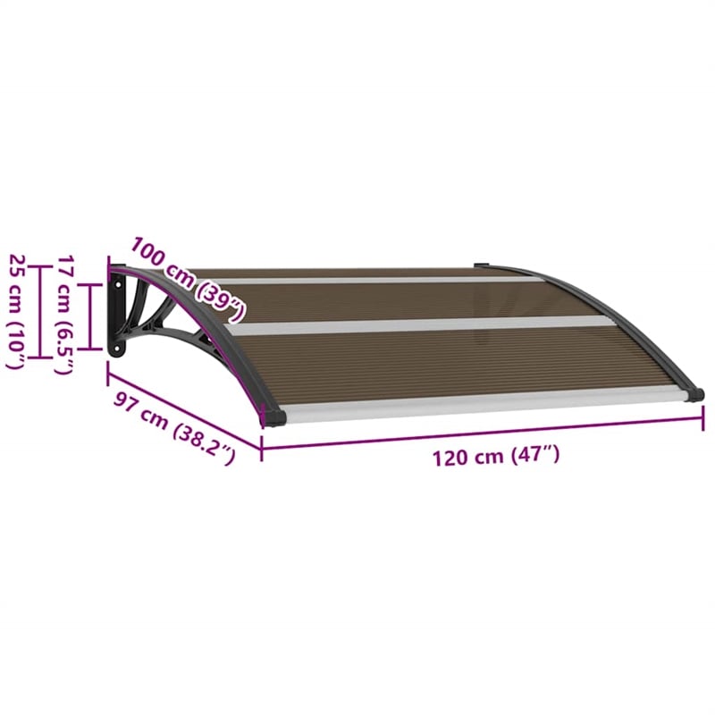 Pemberly Row Durable Polycarbonate Door Canopy in Brown/Black/Clear