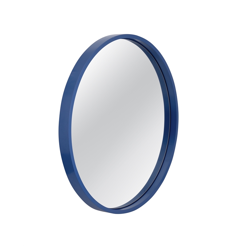 Pemberly Row Round Wall Mirror with Sleek Resin Frame in Navy Blue