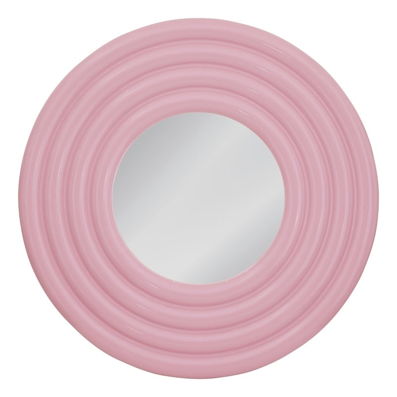 Pemberly Row Contemporary Round Wall Mirror in Glossy Pink Finish