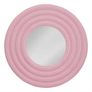 Pemberly Row Contemporary Round Wall Mirror in Glossy Pink Finish