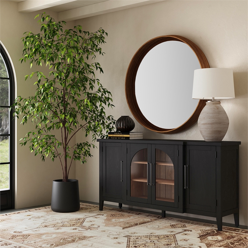 Pemberly Row Modern Boho Wall Mirror with Layered Wood Frame in Natural