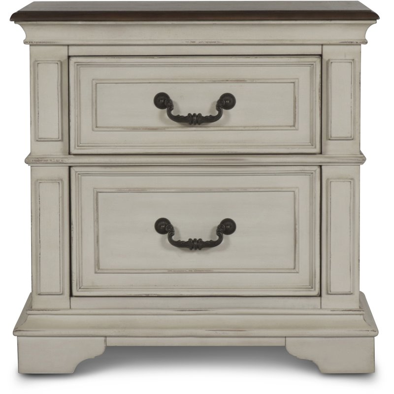 Pemberley Row Solid Wood Antique White Nightstand Rectangular Velvet Lined Drawers 28