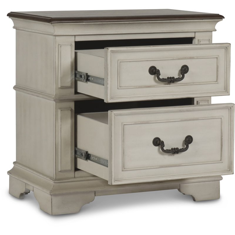 Pemberley Row Solid Wood Antique White Nightstand Rectangular Velvet Lined Drawers 28