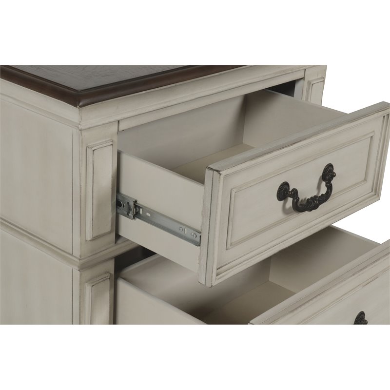Pemberley Row Solid Wood Antique White Nightstand Rectangular Velvet Lined Drawers 28